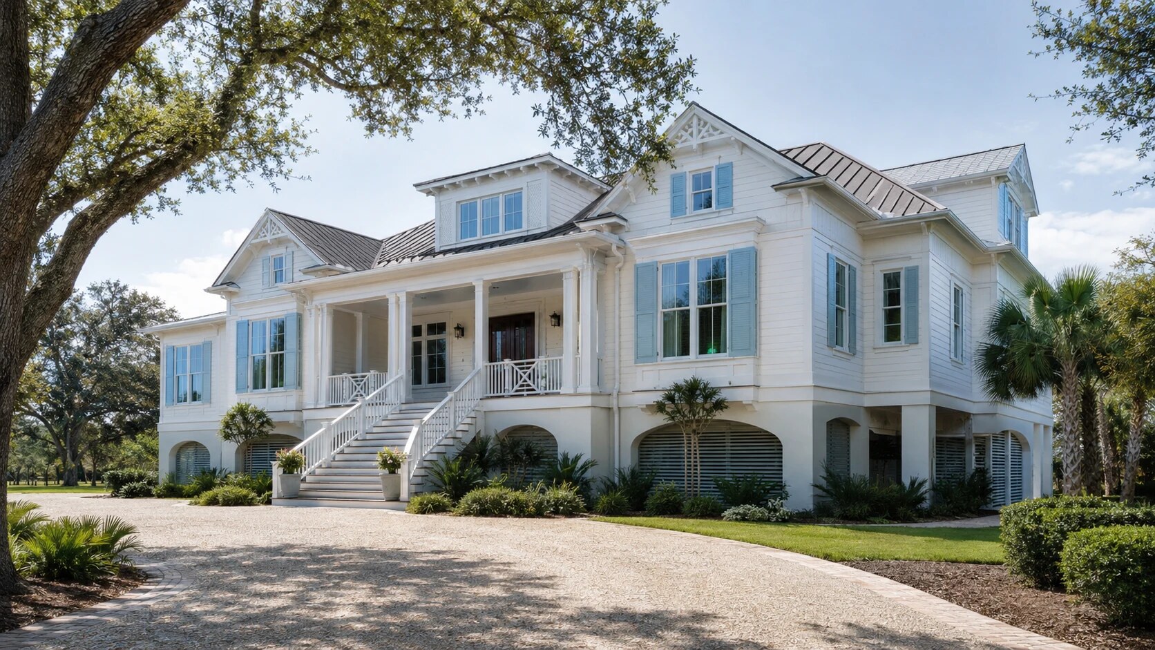 Finished elevated coastal home representative of Firmes Painting service areas